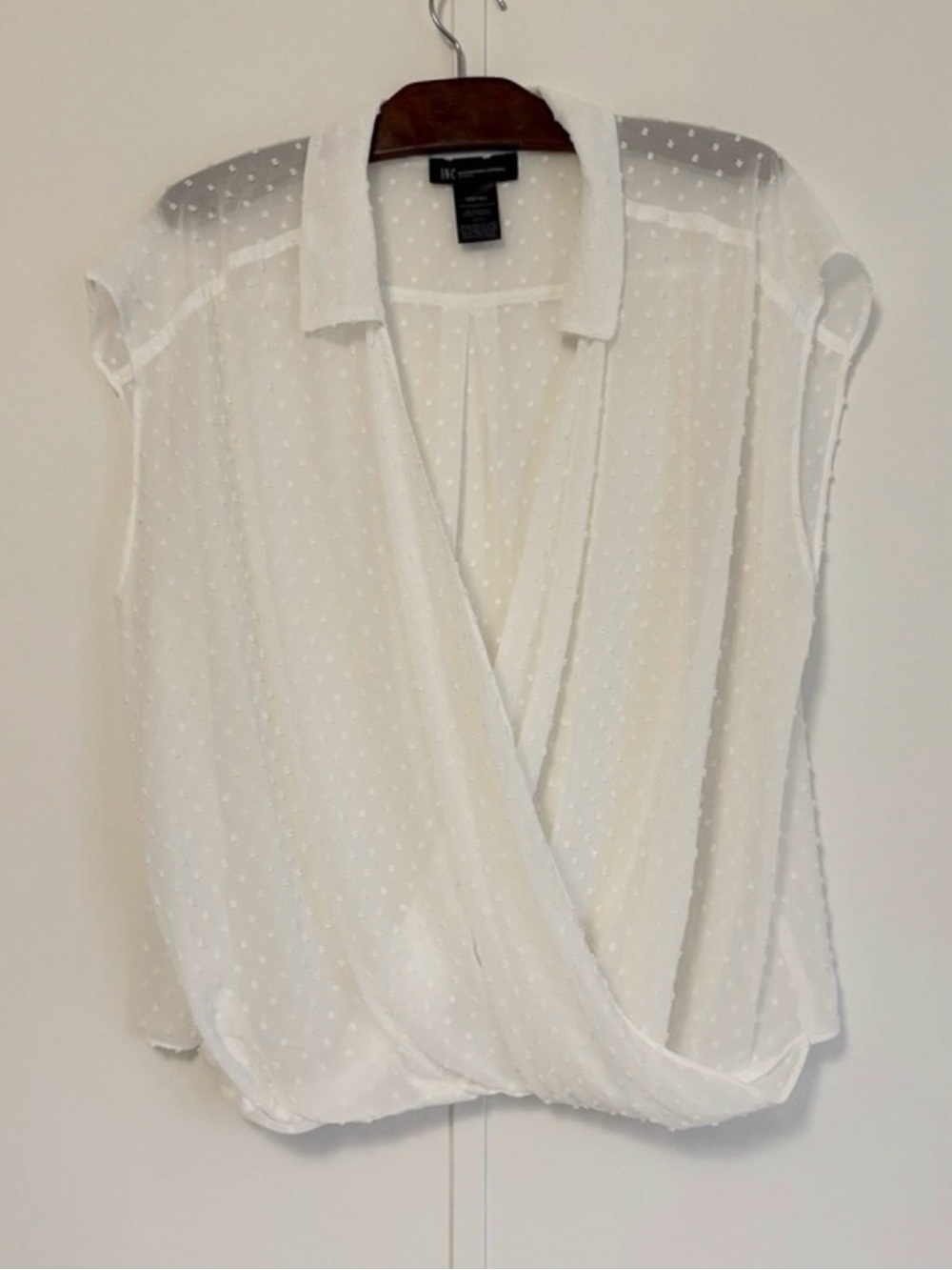 INC International Concepts Sheer White Drape Front Cap Sleeve Blouse